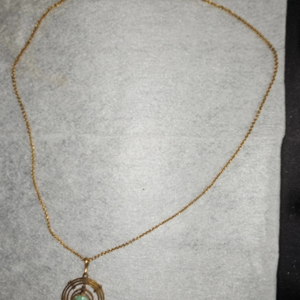 Antique Gold Necklace with Green Center Stone